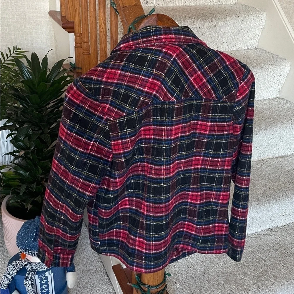 Christopher & Banks Wool Blend Petite Red and Black Plaid Holiday Jacket